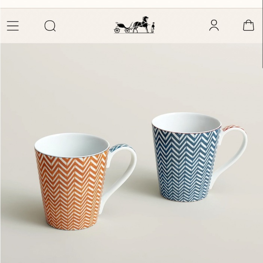 Authentic Hermes Herringbone Mugs. blue color